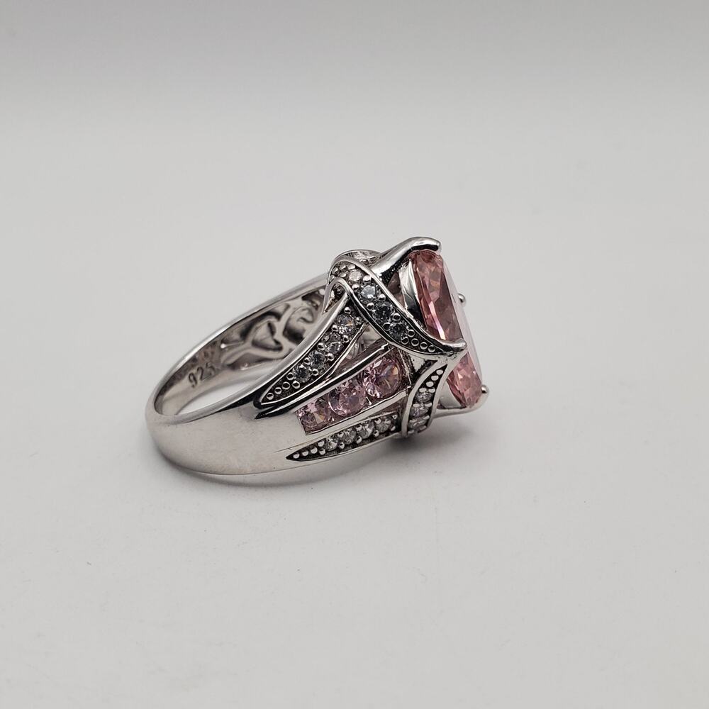 DK Sterling Silver 925 Pink Kunzite & Clear CZ Stone Ring - Size 7 - Picture 5 of 14